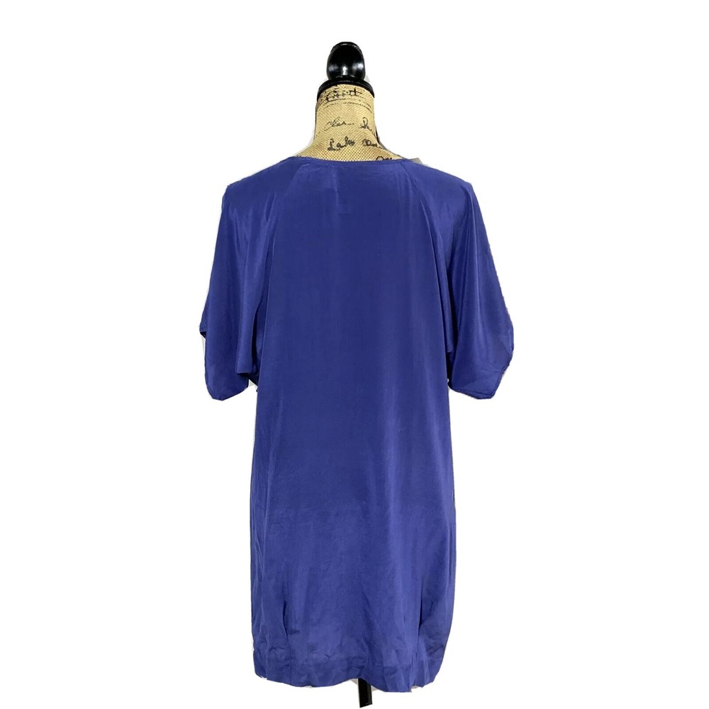 Moulinette Soeurs Dress 4 Blue 100% Silk Short Dolman Sl Ruffle Satin Work Party - Picture 4 of 7